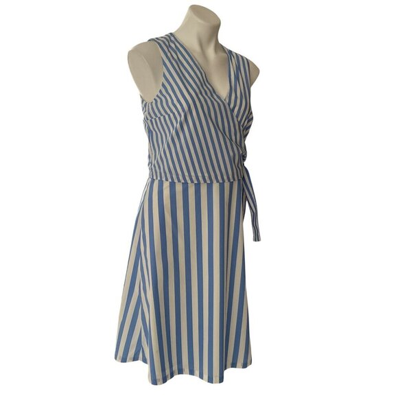 Ann Taylor Striped Poplin Wrap Dress, Blue White Women's Size 8 - Picture 5 of 12